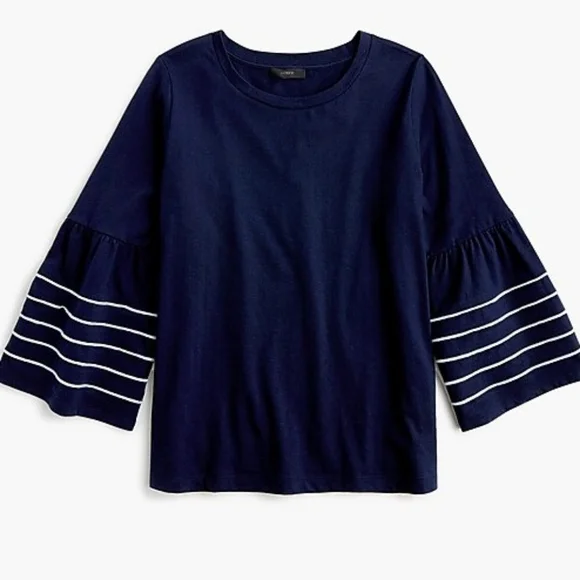 J. Crew Bell Sleeve Navy Nautical Top with Piping small K1524 - Picture 2 of 9